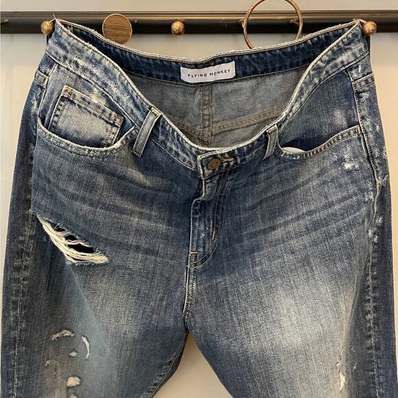 Flying Monkey 29 Distressed Boyfriend Jeans | High Rise Medium Wash, Cotton, NWT - Picture 7 of 9
